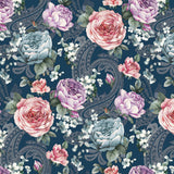 Heritage Rose Blau – Geprägte Wachstuch Tischdecke mit Blumen, Muster