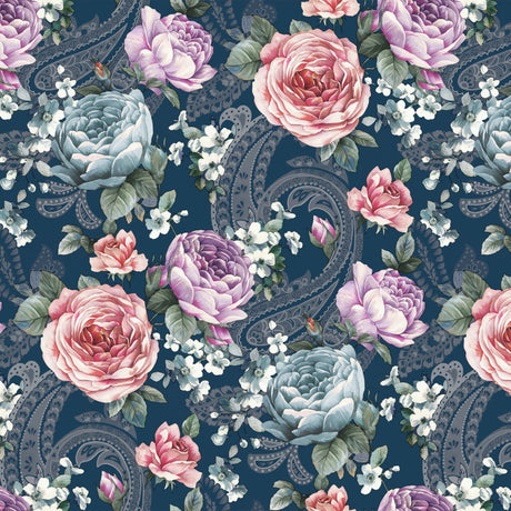 Heritage Rose Blau – Geprägte Wachstuch Tischdecke mit Blumen, Muster