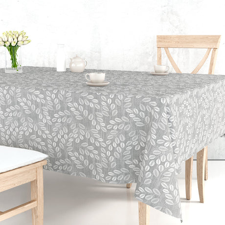 Hessian Leaf Grau – leicht geprägte Wachstuch Tischdecke mit Blattmuster