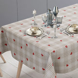 Hjertetern – beige Wachstuch Tischdecke mit Karos und roten Herzen, Tischende