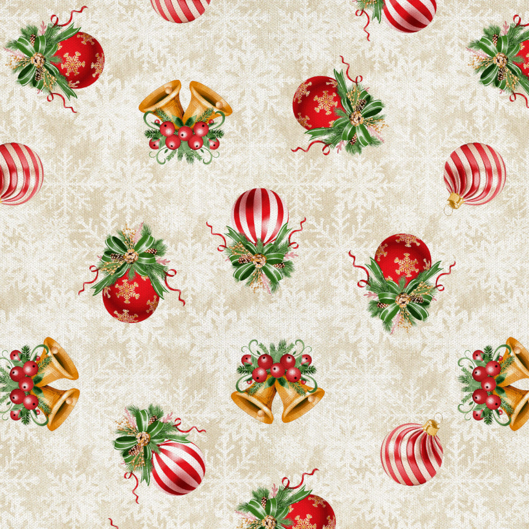 Juleklokke – Abwaschbare Weihnachtstischdecke mit Weihnachtskugeln, Muster