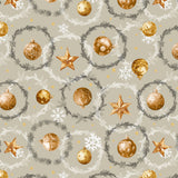 Julekugler & Kranse – beige Wachstuch Tischdecke für Weihnachten, Muster