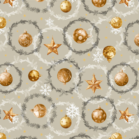 Julekugler & Kranse – beige Wachstuch Tischdecke für Weihnachten, Muster