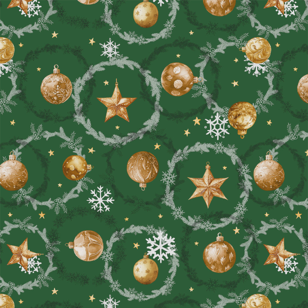Weihnachtskugeln & Kränze – grüne Wachstuch Tischdecke für Weihnachten, Muster