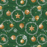 Weihnachtskugeln & Kränze – grüne Wachstuch Tischdecke für Weihnachten, Muster