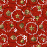 Weihnachtskugeln & Kränze – rote Wachstuch Tischdecke für Weihnachten, Muster