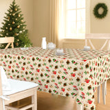 Weihnachtsstrumpf & Geschenkfreude – abwaschbare Weihnachtstischdecke mit klassischen Weihnachtsmotiven, Ambiente