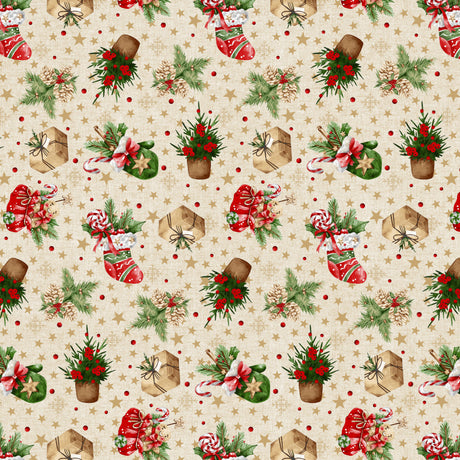 Weihnachtsstrumpf & Geschenkfreude – abwaschbare Weihnachtstischdecke mit klassischen Weihnachtsmotiven, Motive