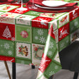 Wachstuch Tischdecke für Weihnachten – rotes & grünes Patchwork mit klassischen Motiven, Ecke