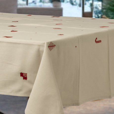 Julia Rot - Bestickte Weihnachtstischdecke, 100% Baumwolle - 140 x 220 cm, Ecke