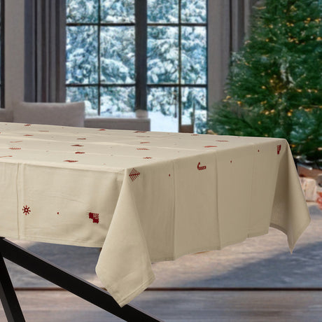 Julia Rot - bestickte Weihnachtstischdecke, 100 % Baumwolle - 140 x 320 cm, Ambienteaufnahme