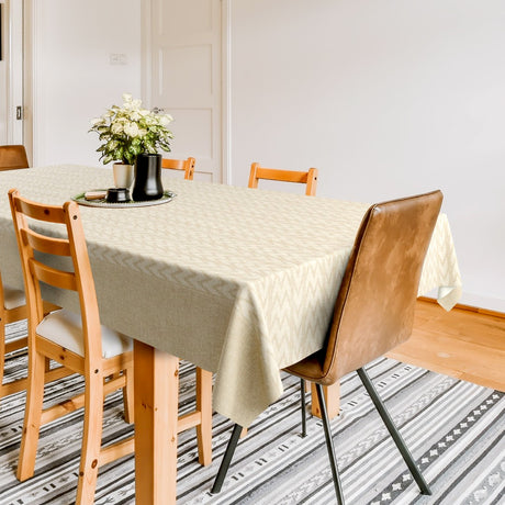 Kashmiria Sand – Extra starke Wachstuch Tischdecke in Textiloptik, Ecke
