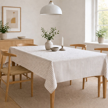 Lam Lino – Jacquardgewebte abwaschbare Tischdecke mit Streifen in Leinenoptik, Ambiente