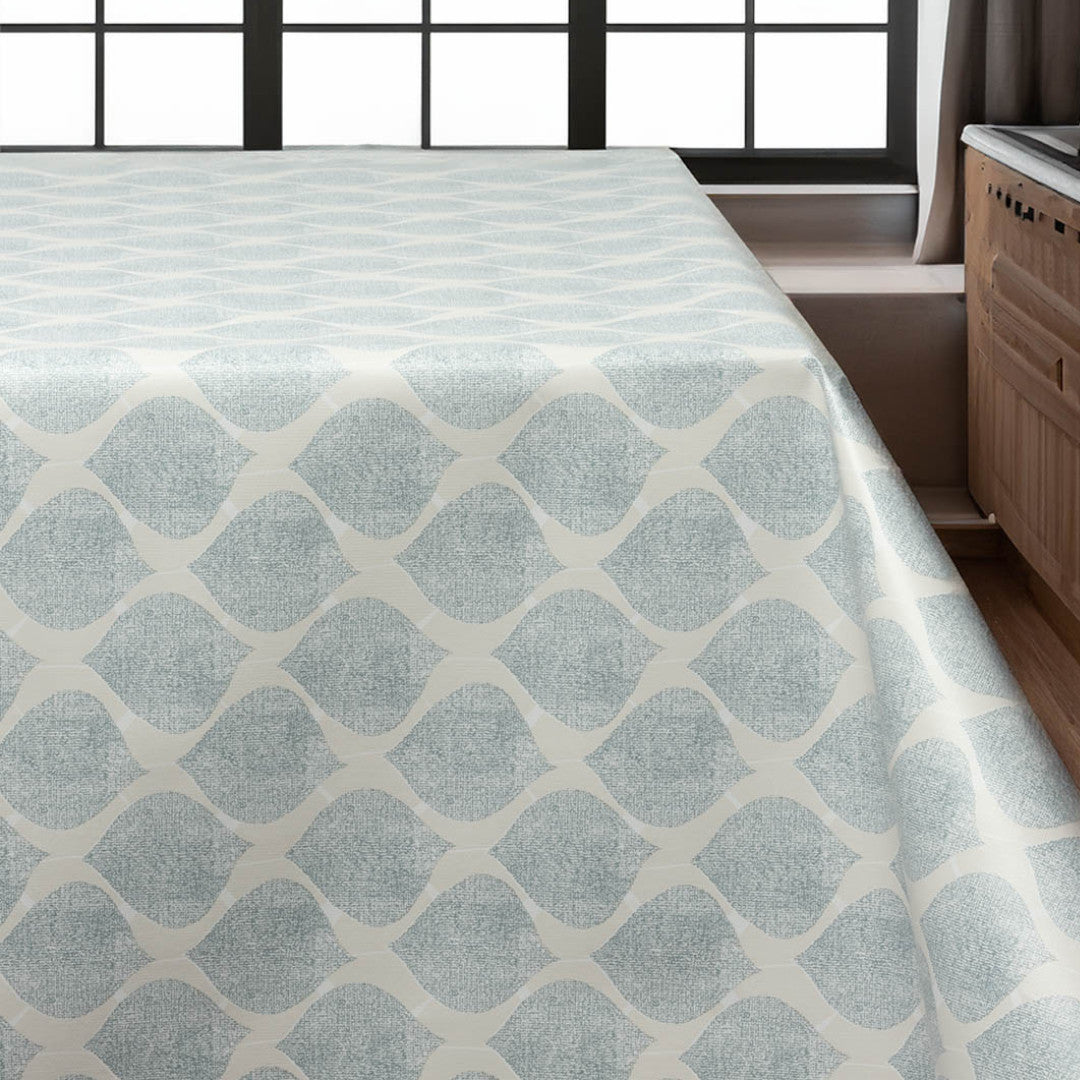 Leafy Soft Blue - Wachstuch Tischdecke mit sanftem grafischem Look