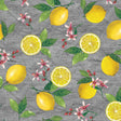 Limonata – Graue Wachstuch Tischdecke mit Zitronen und Juteoptik
