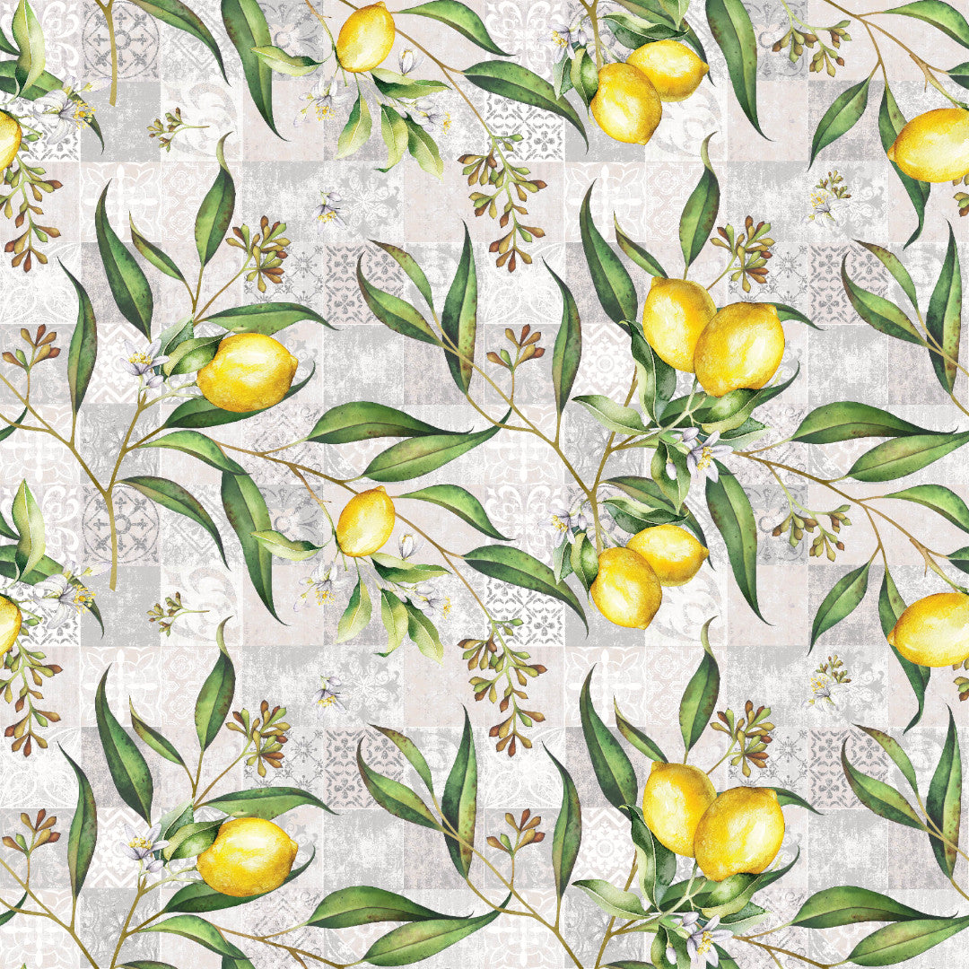 Limonero – Abwaschbare Tischdecke mit Zitronen und Patchworkmuster