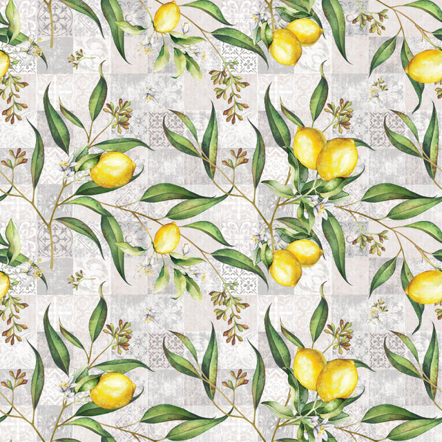 Limonero – Abwaschbare Tischdecke mit Zitronen und Patchworkmuster
