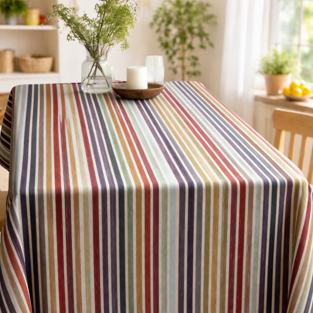 Linea Viva – Abwaschbare Tischdecke mit lebendigen Streifen, Tischende