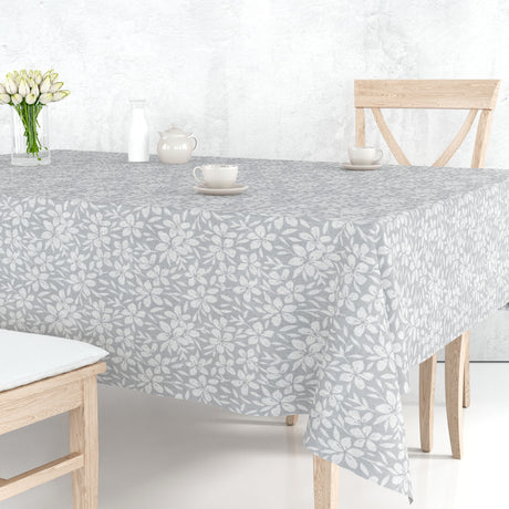 Linen Leaf Grau – Leicht geprägte Wachstuch Tischdecke mit Blattmuster