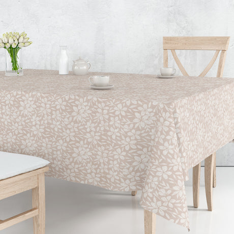 Linen Leaf Natur – leicht geprägte Wachstuch Tischdecke mit Blattmuster