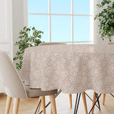 Linen Leaf Natur – leicht geprägte Runde Wachstuch Tischdecke mit Blattmuster, Ambiente