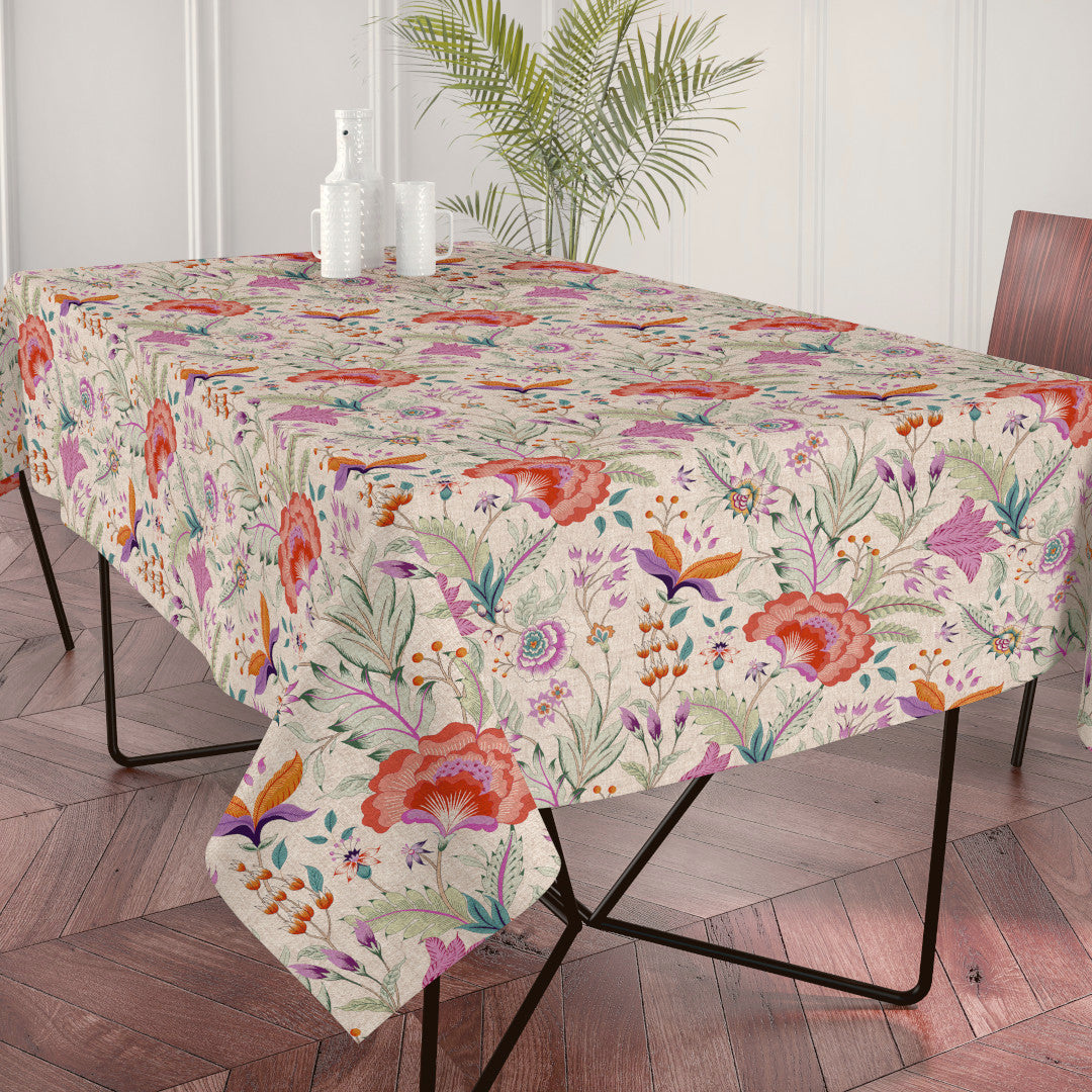 Lino Fiora – Abwaschbare Tischdecke in Leinenoptik mit Blumen, 160 cm breit, Ambiente