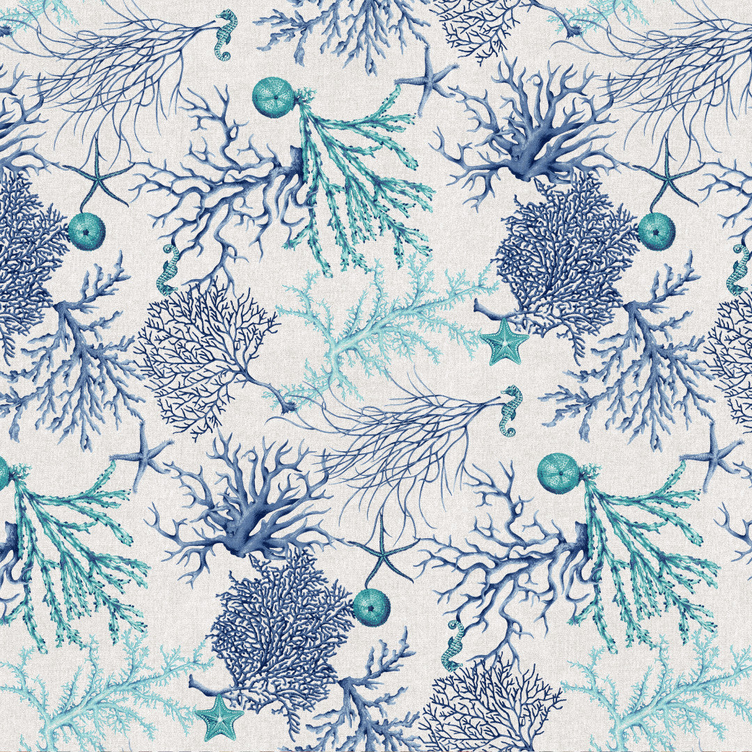 Lino Mare – Abwaschbare Tischdecke mit maritimem Korallenmotiv in Leinenoptik, Muster