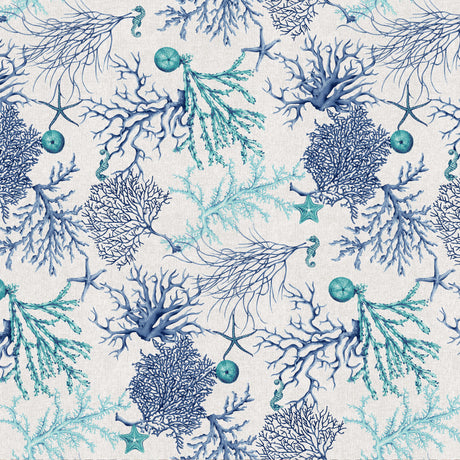 Lino Mare – Abwaschbare Tischdecke mit maritimem Korallenmotiv in Leinenoptik, 160 cm, Muster