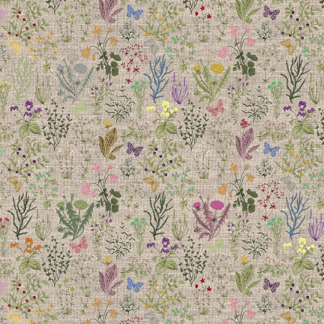 Lino Meadow – Abwaschbare Tischdecke mit Blumen und Naturmotiv in eleganter Leinenoptik, Muster