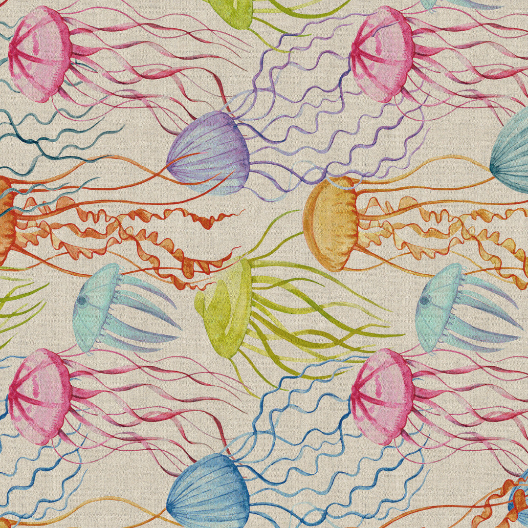 Lino Medusa – Abwaschbare Tischdecke mit farbenfrohen Quallen in Leinenoptik, 160 cm, Muster