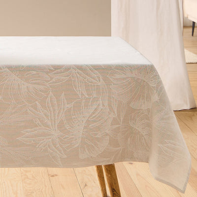Lorenza – Stofftischdecke in Leinenoptik mit großem Blattmuster – 140 x 240 cm