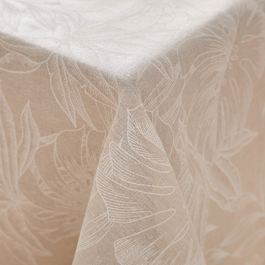 Lorenza – Stofftischdecke in Leinenoptik mit großem Blattmuster – 140 x 240 cm, Ecke