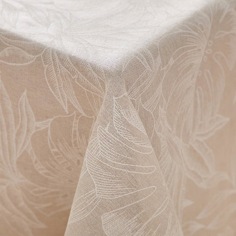 Lorenza – Stofftischdecke in Leinenoptik mit großem Blattmuster – 140 x 240 cm, Ecke