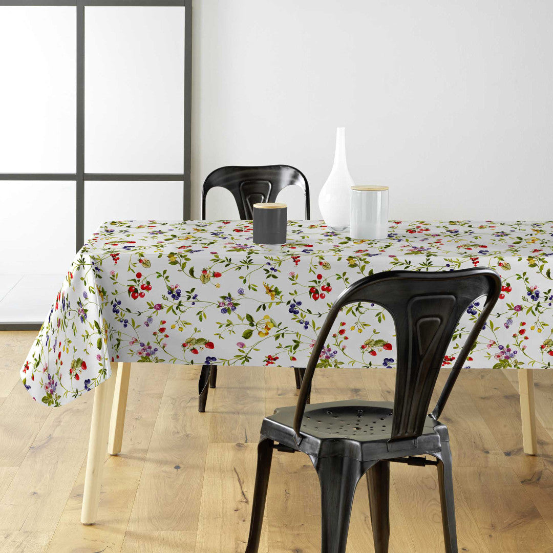 Lydia Sommerbær - Wachstuch Tischdecke mit wilden Beeren und Blumen in fröhlichen Farben, Ambiente