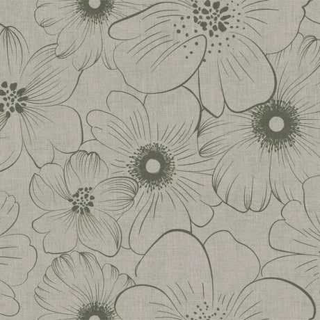 Mare Grau – Wachstuch Tischdecke mit Blumenprint und Leinenoptik, Muster