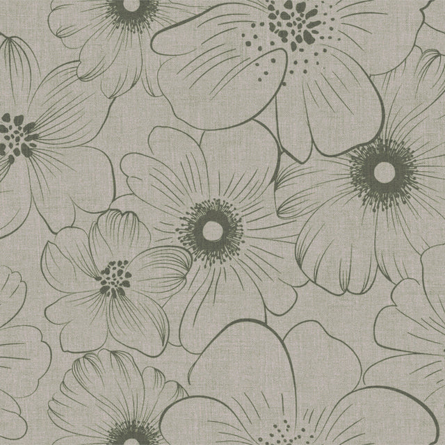 Mare Grau – Wachstuch Tischdecke mit Blumenprint und Leinenoptik, Muster
