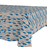Marino Blåfisk – Abwaschbare Tischdecke in Leinenoptik mit maritimem Muster, Ecke