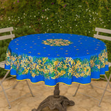 Mimosa Blau – Runde acrylbeschichtete Provence-Tischdecke Ø 180 cm