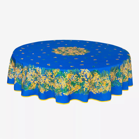 Mimosa Blau – Runde Provence-Tischdecke Ø 180