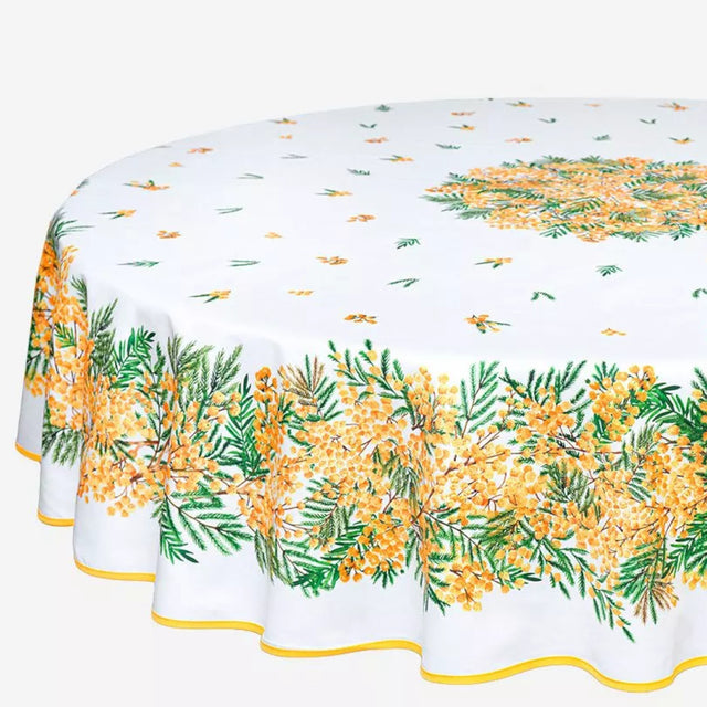 Mimosa Weiß - Runde Provence-Tischdecke Ø 180, Nahaufnahme