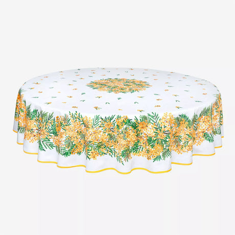 Mimosa Weiß - Runde Provence-Tischdecke Ø 180
