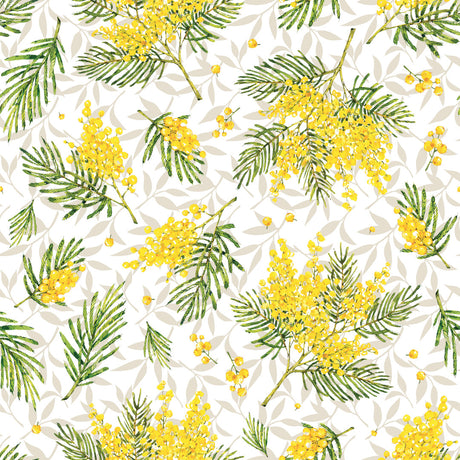 Mimosa Sunshine – Blühende Wachstuch Tischdecke mit lebendigen Farben, Muster