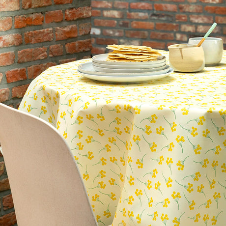 Mimosi Vanilla – Captain Cook Wachstuch Tischdecke mit kleinen grafischen Blumen, Ecke