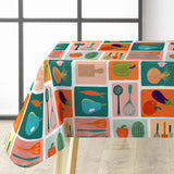 Minestrone Multico – Farbenfrohe Wachstuch Tischdecke mit Küchenmotiven, Ecke