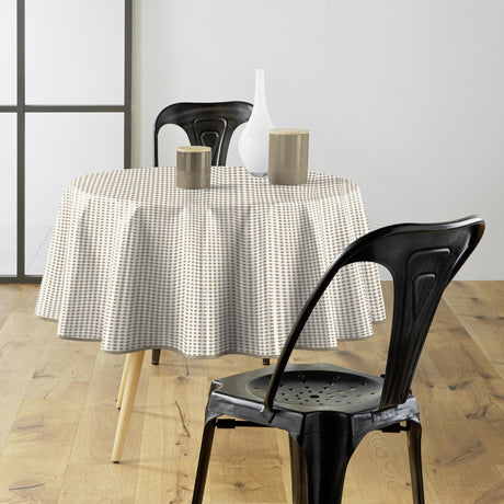 Mini Vichy Naturel – Runde karierte Wachstuch-Tischdecke Ø 155 cm, Ambiente