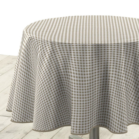 Mini Vichy Naturel – Runde karierte Wachstuch-Tischdecke Ø 155 cm