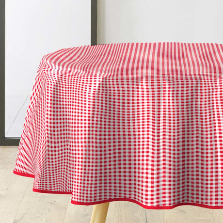 Mini Vichy Rot – Runde karierte Wachstuch-Tischdecke, Ø 155 cm