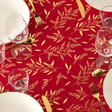 Naelle Rot/Gold - Weihnachtstischdecke mit goldenen Blättern, 140 x 240 cm, Nahaufnahme