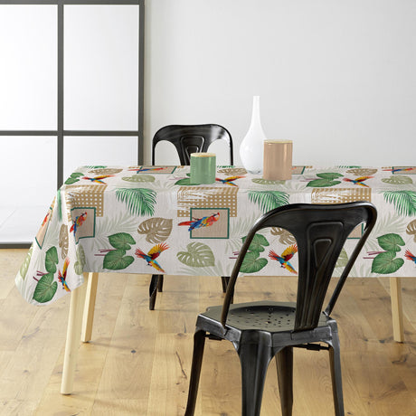 Natis – tropische Wachstuch Tischdecke mit Papageien und Palmblättern, Ambiente
