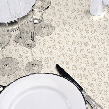 Naya Naturel – glatte Wachstuch Tischdecke in Leinenoptik mit dezentem Blattmuster, Details